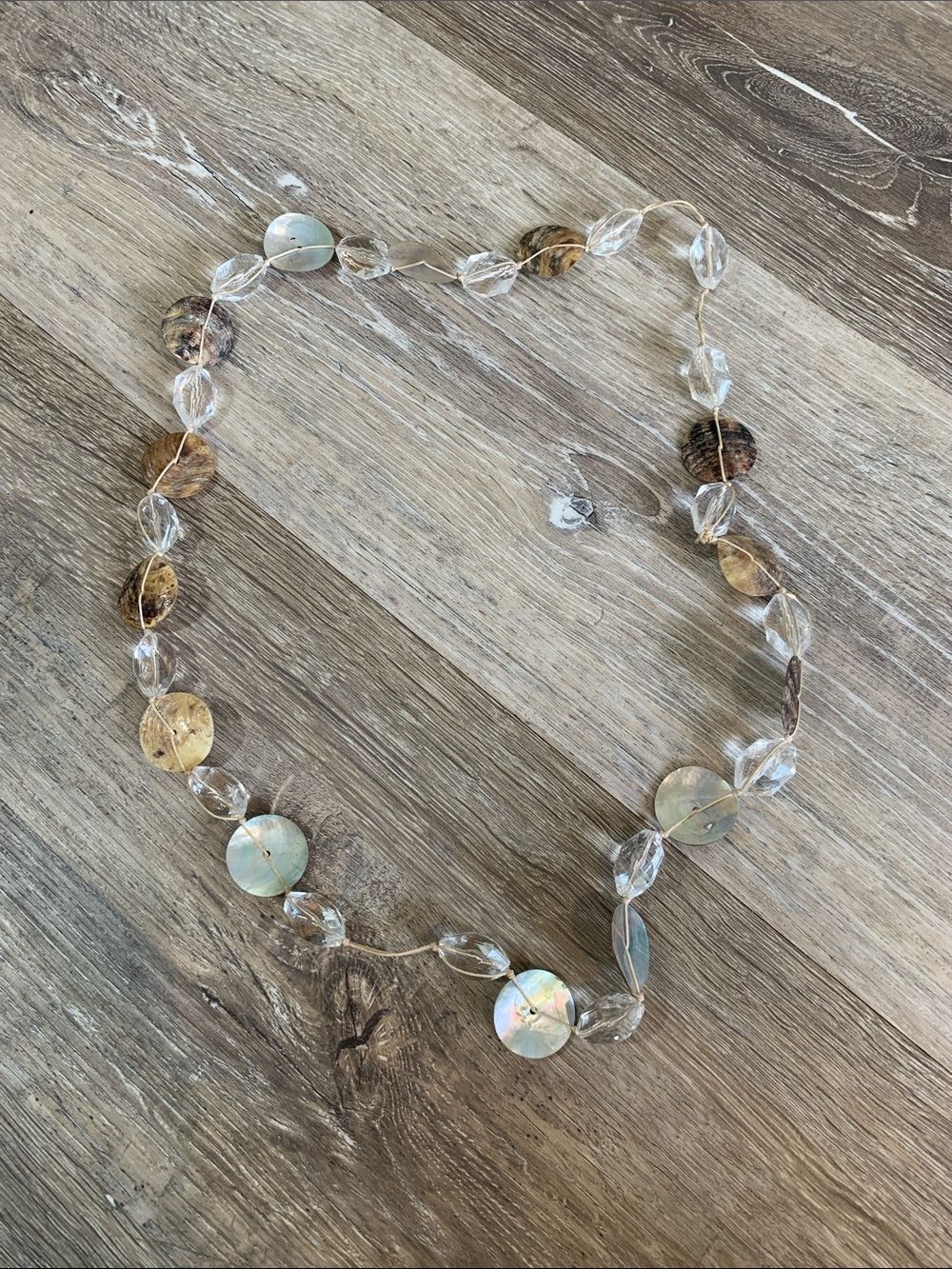 Iridescent Shell and Clear Bead Women’s Necklace